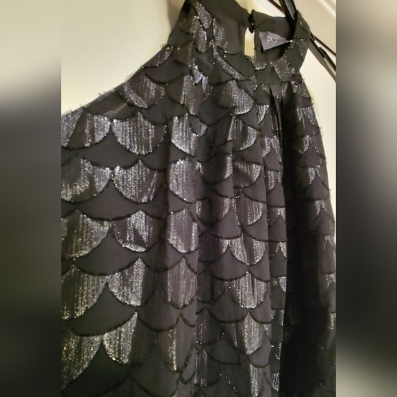 Astr Black Sparkle Scalloped Semi Sheer Halter Top. Size M - Picture 4 of 7